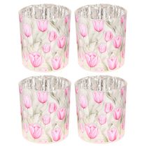 Prodotto Lanterna decorativa in vetro con motivo a tulipano per dare un tocco primaverile alla casa, 8 cm, 4 pezzi.