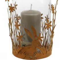 Lanterna con conigli, decoro primaverile, decoro in metallo con fiori, patina pasquale Ø11,5cm H18cm
