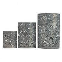 Lanterna decorazione in metallo da giardino grigio H10/15/20cm set da 3