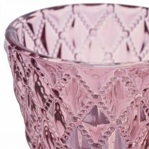 Lanterna porta tealight in vetro con motivo a rombi Ø7,5 cm H6 cm 4 pezzi