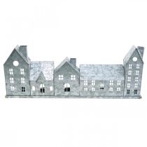 Prodotto Fila di case, decorazione in metallo per illuminazione, decorazione dell'Avvento, lanterna argentata L52cm H20cm