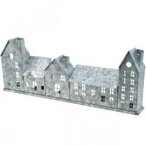 Prodotto Fila di case, decorazione in metallo per illuminazione, decorazione dell'Avvento, lanterna argentata L52cm H20cm