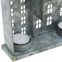 Prodotto Fila di case, decorazione in metallo per illuminazione, decorazione dell'Avvento, lanterna argentata L52cm H20cm