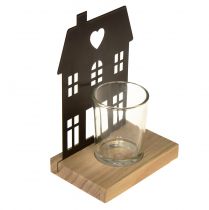 Prodotto Lanterna in metallo nero con base in legno H15cm 2 pezzi
