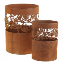 Lanterna portacandele in metallo patina Ø10/14,5cm set di 2