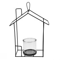 Lanterna per appendere la casa decorativa in vetro metallo nero H25cm