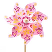 Girandola su bastone decorazione mulino a vento rosa giallo Ø30,5 cm 74 cm