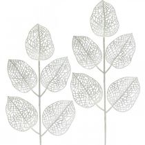 Decorazione invernale, foglie decorative, ramo artificiale glitter bianco L36cm 10p