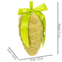 Prodotto Pigne decorative da appendere, pigne floccate con nastro e fiocco, 18 cm, 3 pezzi