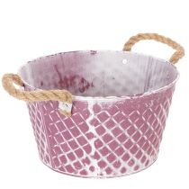 Prodotto Ciotola in zinco, forma a diamante con manici in corda, finitura viola/bianca lavata, Ø24,5cm H14cm