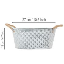 Prodotto Ciotola ovale in zinco con manici in corda, 27 cm x 17,5 cm, H12 cm