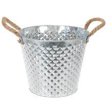 Prodotto Vaso in zinco, a forma di diamante, con manici in corda, sbiancato, Ø24,5cm H21cm