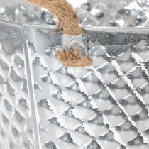 Prodotto Vaso in zinco, a forma di diamante, con manici in corda, sbiancato, Ø24,5cm H21cm