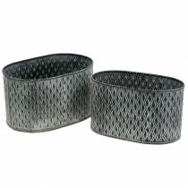 Vaso in zinco con motivo a rombi ovale 23 cm x 15 cm / 21,5 cm x 14 cm 2 pezzi