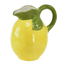 Vaso limone brocca decorativa in ceramica giallo limone H18,5 cm