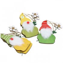 Prodotto Gnomo decorativo primaverile da appendere nano in legno con fiore H17cm 6 pz