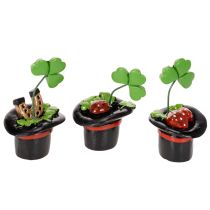 Prodotto Portafortuna: quadrifoglio e scarabeo in un cappello a cilindro, 7 cm, 3 pezzi