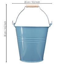 Prodotto Secchio da fiori in metallo blu con manico in legno, 26x22,5x23 cm