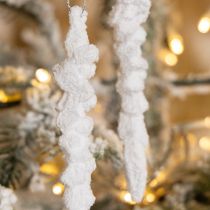 Prodotto Decorazione a forma di ghiacciolo, decorazione per albero di Natale innevato, 14 cm, 4 pezzi