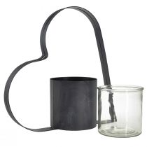 Prodotto Portaoggetti in metallo grigio antico a forma di cuore e contenitore in vetro - decoro 30 cm per un&#39;atmosfera romantica 2 pezzi