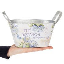 Prodotto Vaso da fiori con manici, decorazione a ortensia, in metallo, 26×13×14,5 cm