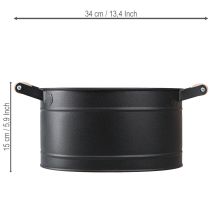 Prodotto Vaso da fiori ovale in metallo con manico, finitura nera e naturale, 34x19,5x15 cm