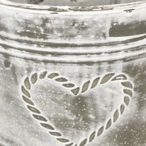Prodotto Vaso da fiori in metallo stile Shabby Chic con decorazione a forma di cuore, Ø22cm, H17.5cm