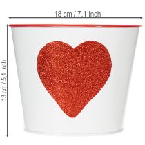 Prodotto Vaso da fiori bianco con cuore rosso, fioriera, Ø18cm H13.5cm