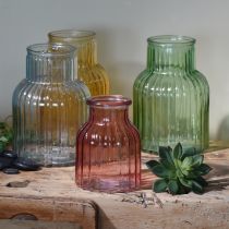 Prodotto Vaso per fiori retrò in vetro verde con scanalature Ø13,5cm H20cm