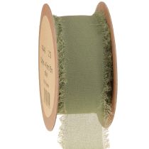 Prodotto Nastro in chiffon verde oliva con frange in tessuto L40mm L15m