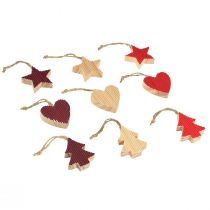 Prodotto Decorazioni per albero di Natale cuore in legno stella albero rosso 4,5 cm 9 pezzi