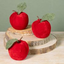 Prodotto Tessuto decorativo con foglie di mela in velluto e feltro rosso Ø7,5cm H9cm 9 pezzi