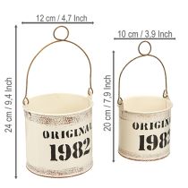 Prodotto Secchiello decorativo con manico “Original 1982” color crema Ø12/10cm, set da 2 pezzi