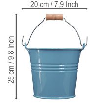 Prodotto Secchiello decorativo, in metallo, con manico in legno, vaso da fiori, blu, alto 16 cm, 2 pezzi