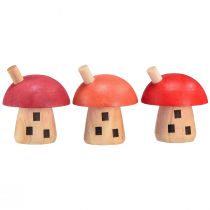 Prodotto Funghi decorativi casetta in legno rosso arancio decorazione in legno 6×5cm 6pz