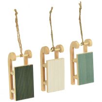 Prodotto Slitta in legno da appendere Verde menta bianco 9,5cm 6pz