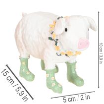 Prodotto Maialino decorativo con stivali di gomma – Simpatica statuetta da fattoria con ghirlanda di fiori 15,5 cm