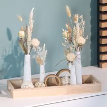 Prodotto Vassoio decorativo in legno Mini vasi in ceramica Bianco Oro 35x14cm