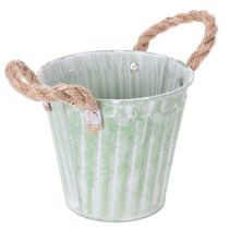 Prodotto Vaso decorativo, secchio in metallo per piantare, fioriera con manici, set shabby chic rosa/verde/giallo da 3 pezzi Ø15cm H13cm