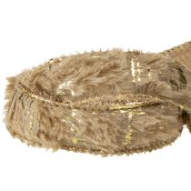 Prodotto Nastro decorativo con pelliccia, nastro in pelliccia sintetica, marrone oro, 25 mm, 15 m