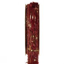 Prodotto Nastro decorativo con nastro gioiello in pelliccia finta pelliccia Bordeaux Oro 25mm 15m