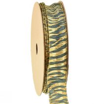 Prodotto Nastro decorativo in chiffon in verde/oro, larghezza 25 mm, lunghezza 15 m - ideale per confezioni regalo