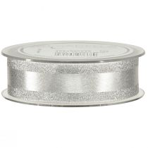 Prodotto Nastro decorativo argento con nastro regalo glitterato con strisce 25mm 20m