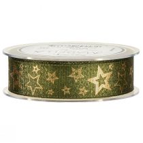 Prodotto Nastro decorativo natalizio con stelle verde oro L25mm L15m