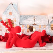 Prodotto Statuetta decorativa di renna rossa, sdraiata, design moderno, 24 cm, 2 pezzi