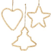 Prodotto Decorazioni natalizie: perline di legno, cuore, stella, albero, altezza 13 cm, 6 pezzi