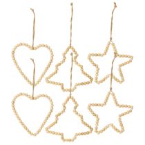 Prodotto Decorazioni natalizie: perline di legno, cuore, stella, albero, altezza 13 cm, 6 pezzi