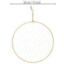 Prodotto Anello decorativo in metallo Ø38cm, decorazione da appendere, rafia, argento, naturale, decorazione da parete boho, decorazione versatile, 4 pezzi