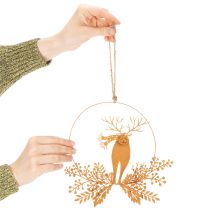 Prodotto Anello decorativo natalizio, renna in un cerchio, Babbo Natale con regalo, decorazione in metallo, finitura effetto ruggine, Ø18cm, set da 2