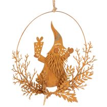 Prodotto Anello decorativo natalizio, renna in un cerchio, Babbo Natale con regalo, decorazione in metallo, finitura effetto ruggine, Ø18cm, set da 2